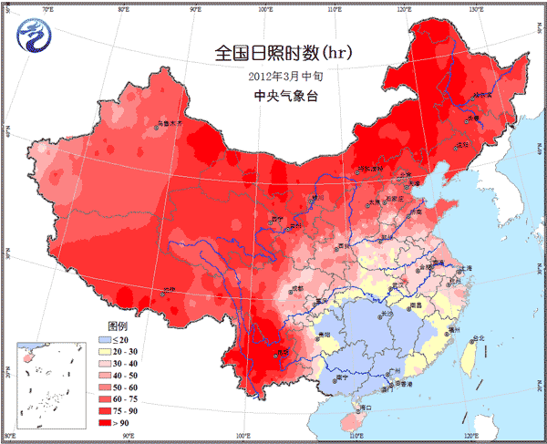 图3 2012年3月中旬日照时数